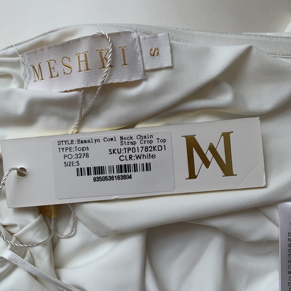 NWT Meshki White Cowl Neck Gold Chain Halter Crop - Picture 7 of 10